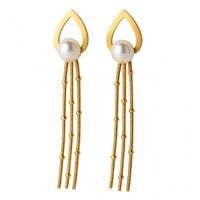 kolczyki ze stali szlachetnej pozłacane 14k złotem, wiszące z perłą kst3437