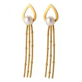kolczyki ze stali szlachetnej pozłacane 14k złotem, wiszące z perłą kst3437
