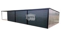 Garaż blaszany 9x5 + wiata 3x5 Brama Antracyt spad w tył  GP163