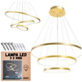 Lampa wisząca led sufitowa żyrandol 3 ringi 76w kolor złoty gold NEUTRALNY