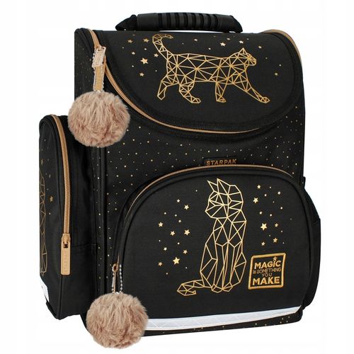 TORNISTER SZKOLNY PLECAK DLA DZIEWCZYNKI KOTEK CZARNY ZŁOTY WOREK PIÓRNIK na Arena.pl