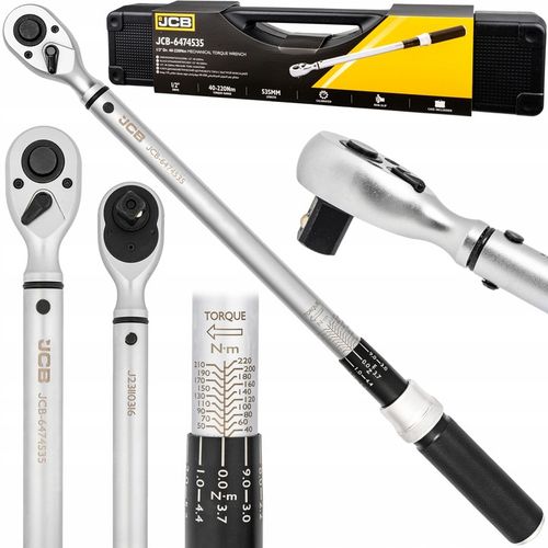 KLUCZ DYNAMOMETRYCZNY Z BLOKADĄ CERTYFIKAT KALIBRACJI ETUI 40-220NM 1/2 JCB na Arena.pl