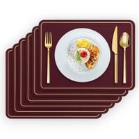 Zestaw 6 zmywalny mat stołowych z eko skóry bordo