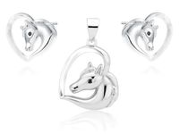 RODOWANY SREBRNY KOMPLET SERCE HEART KONIK HORSE