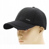 Czapka Czarna z Daszkiem, Nauszniki, Pikowana, Jesienno-Zimowy - Pako Jeans