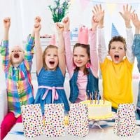 18X PAPIEROWE TOREBKI W KROPKI NA PREZENTY Z NAKLEJKAMI UPOMINKI DLA DZIECI