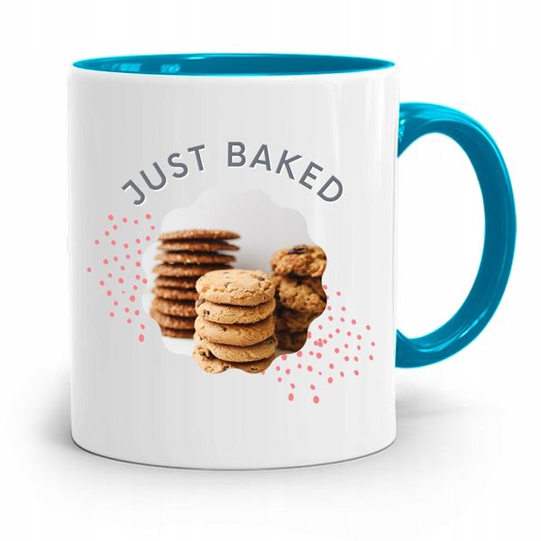 Kubek Błękitny Prezent Dla Piekarza Just Baked Z Nadrukiem Ze Zdjęciem zdjęcie 1