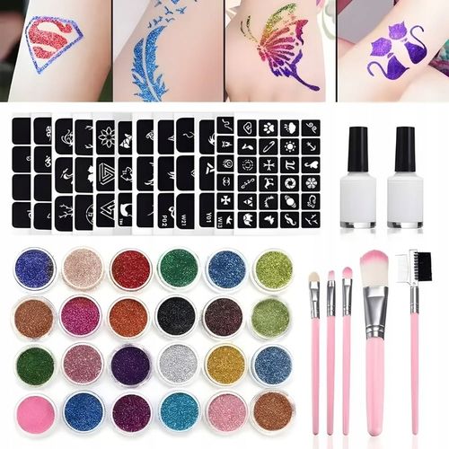 Zestaw do Robienia Tatuaży Brokatowych Szablony Tatuaże Brokatowe Duży DIY na Arena.pl