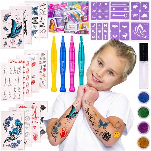 ZESTAW DO ROBIENIA TATUAŻY DUŻY BROKATOWE TATUAŻE ZMYWALNE SZABLONY DIY na Arena.pl