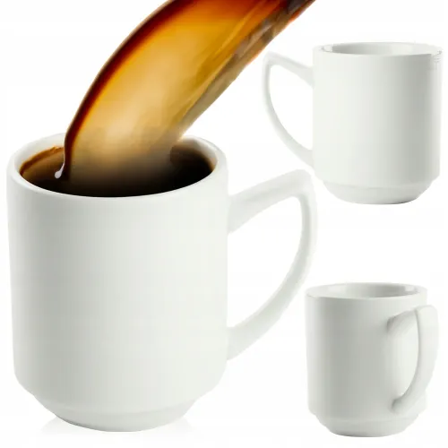 KUBEK PORCELANOWY RYFLOWANY BIAŁY 320ML UNIWERSALNY Z UCHEM NA KAWE HERBATE na Arena.pl
