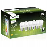6x Żarówka LED E27 MAŁA KULKA 8W = 80W 4000K Neutralna LUMILED NIE
