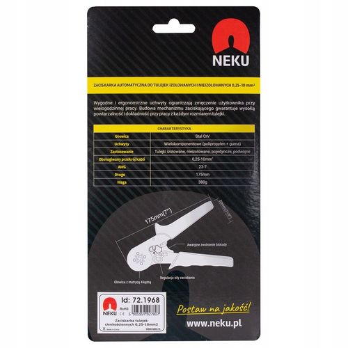 Zaciskarka do Tulejek Praska do Kabli Konektorów Końcówek 0,25-10mm2 NEKU na Arena.pl