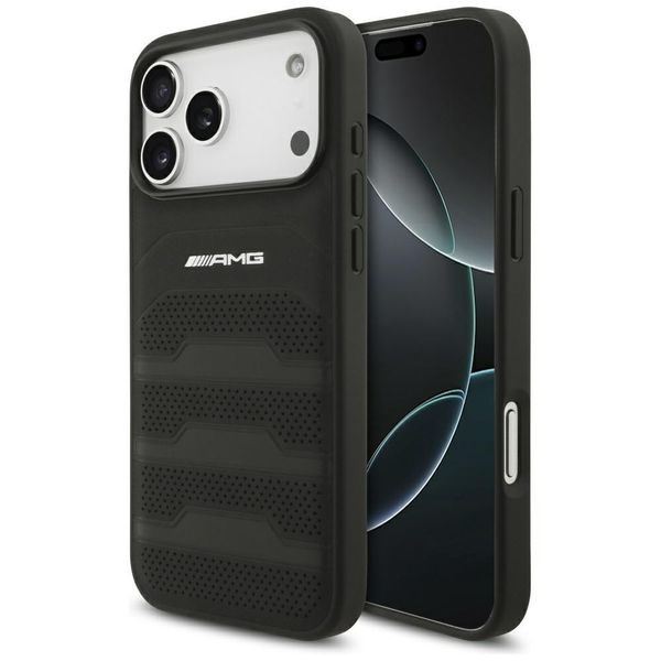 Etui AMG Leather Debossed Lines Logo do iPhone 17 Pro Max czarny zdjęcie 1