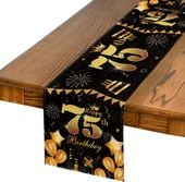 Dekoracja Stołu na Przyjęcie 75 Urodziny  Czarny Złoty 40x140 cm