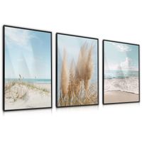 Zestaw 3X Plakat W Ramie Morze Wydmy Plaża Trawa Pamapsowa 60cm x 80cm