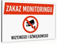 Tabliczka znak informacyjny 20x15 Biała ZAKAZ MONITORINGU Aluminiowa