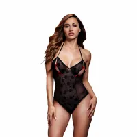 baci body lace teddy black - koronkowy model z kwiatowym wzorem, one size