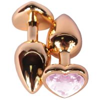 Szlachetny Korek Analny Z Różowym Kryształkiem Gold Diamond Plug Heart Pink