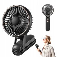 AKUMULATOROWY WIATRAK WIATRACZEK WENTYLATOR USB 2000MAH 5 TRYBÓW CZARNY