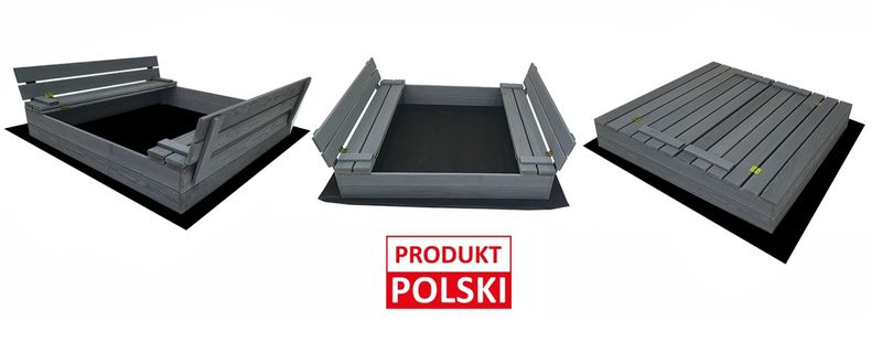 Duża Piaskownica Impregnowana Zamykana Drewniana 120cm SZARA zdjęcie 14