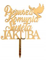 TOPPER NA TORT KOMUNIJNY PIERWSZA KOMUNIA SWIETA Z IMIENIEM ZŁOTY LUSTRZANY