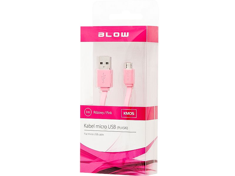Przyłącze USB A - micro B 1,0m różowy flat BLISTER zdjęcie 1