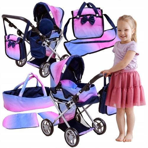 WÓZEK DLA LALEK GŁĘBOKI GONDOLA SPACERÓWKA 3w1 SKŁADANY TORBA POŚCIEL Doris na Arena.pl