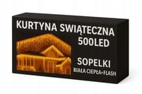 Kurtyna świąteczna 500LED 17,5m SOPLE BIAŁA CIEPŁA + FLASH