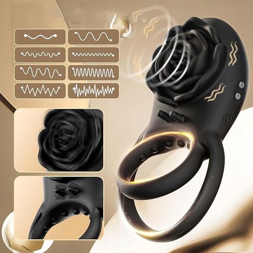 Męski wibrujący pierścień na penisa z różanym stymulatorem łechtaczki 8 na Arena.pl