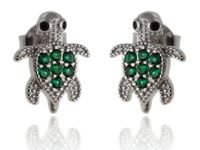 RODOWANE KOLCZYKI SREBRNE ŻÓŁWIK ZIELONE CYRKONIE