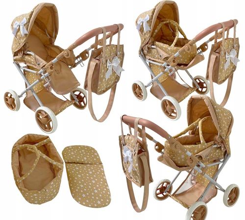 WÓZEK DLA LALEK GŁĘBOKI SPACERÓWKA GONDOLA 3w1 MarioToys TORBA POŚCIEL na Arena.pl