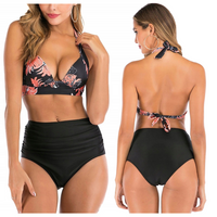 strój kąpielowy wyszczuplający kwiaty print kostium bikini wysoki stan hit
