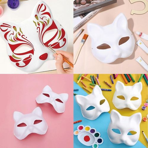 10× DIY PUSTE, RĘCZNIE MALOWANE MASKI MASKA KOT + 2× PĘDZLE + 12× FARBA na Arena.pl