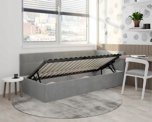 Łóżko młodzieżowe FREDDY z pojemnikiem podnoszonym 90x200 tapicerowane na Arena.pl