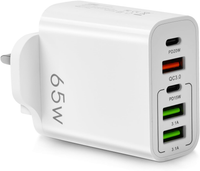 Szybka Ładowarka Sieciowa Axfee F002 65W 5 Portów 3xUSB 2xUSB C UK Biała