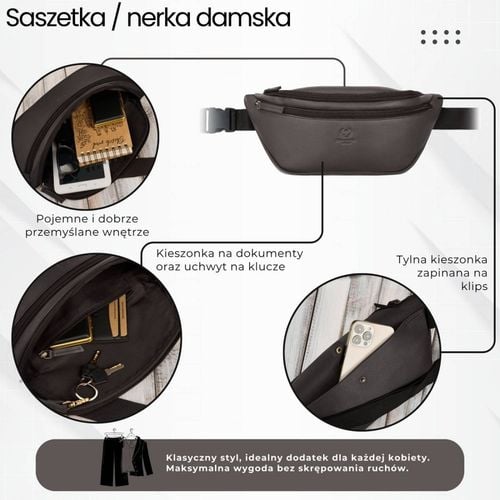 saszetka nerka damska wielofunkcyjna duża klasyczna brązowa na Arena.pl