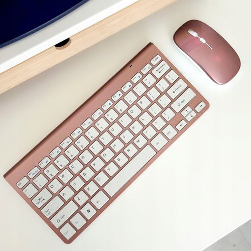 Klawiatura bezprzewodowa rose gold do komputera QWERTY różowa mała bez num na Arena.pl