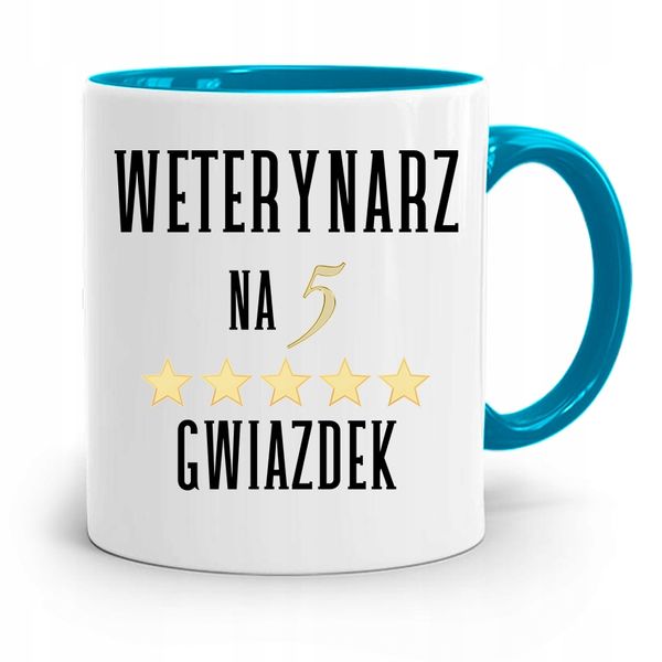 Kubek Błękitny Weterynarza Na Pięć Gwiazdek Z Nadrukiem Ze Zdjęciem zdjęcie 1