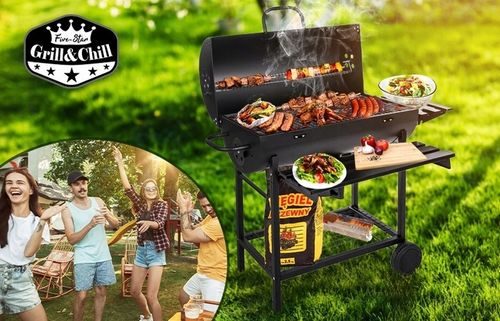 GRILL WĘGLOWY OGRODOWY NA KOŁACH, PÓŁKI, GRIL NA BRYKIET BBQ, GRILL&CHILL na Arena.pl