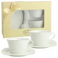 ZESTAW FILIŻANEK Z TALERZYKAMI NA PREZENT 220 ML PORCELANA DO KAWY HERBATY