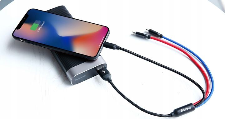 BASEUS MOCNY KABEL USB PRZEWÓD 3W1 DO IPHONE MICRO TYP-C USB-C 3.5A 30CM zdjęcie 5
