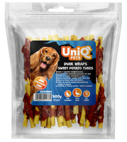 UNIQ PETS przysmaki dla psa rurki z batatów owinięte kaczką 500g
