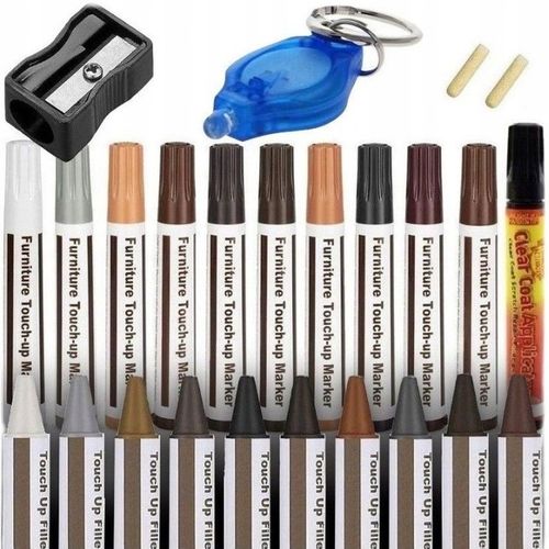 ZESTAW DO NAPRAWY PANELI MEBLI 27 sztuk MARKERY WOSKI + LAKIER UV na Arena.pl