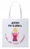 Dla Fryzjera Fryzjerki Torba Eco Biała Shopper Z Nadrukiem Ze Zdjęciem