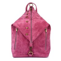 VERA PELLE plecak damski zamszowy elegancki z ćwiekami V409 fuksja