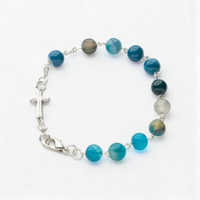 Bransoletka Różaniec Agat Niebieski 8 Mm Polska Ręczna Produkcja