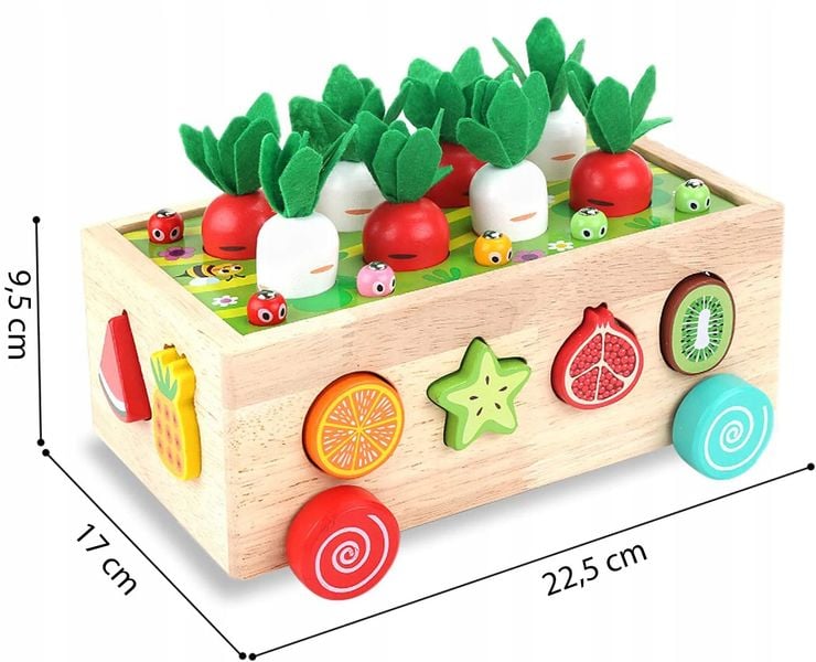 Układanka Montessori Sorter Klocków Złap Robaczka Drewniany Wózek Marchewki zdjęcie 9