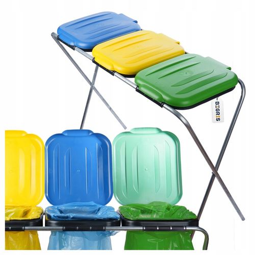 STOJAK KOSZ DO SEGREGACJI ŚMIECI 3 STANOWISKA KOSZ NA ŚMIECI STOJAK STELAŻ na Arena.pl