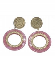 Kolczyki koło nadruk łezki akryl stal chirurgiczna złoty, różowy 6 cm