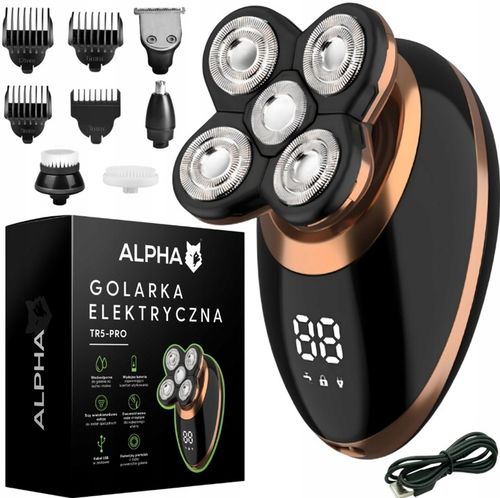 Golarka Męska 5W1 Maszynka do Golenia Brody, Włosów i Głowy - Trymer Alpha na Arena.pl